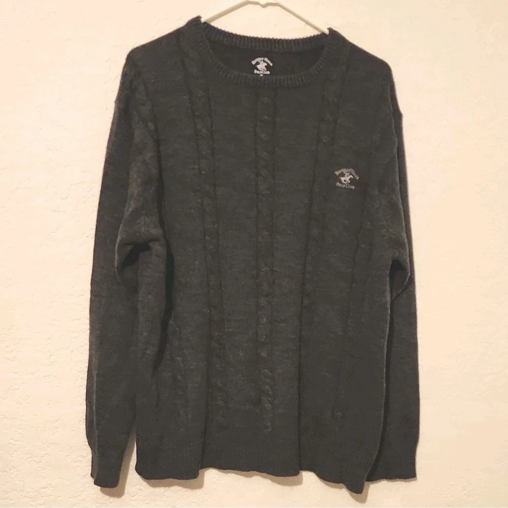Beverly Hills Polo Club Men's Cable-Knit Acrylic Pullover Sweater Gray XL